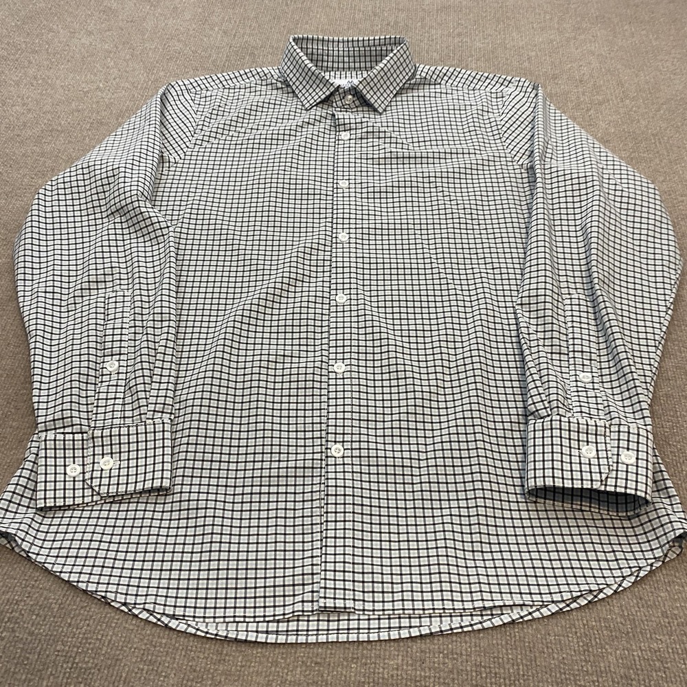 Mizzen+Main Dress Shirt Mens XL Blue Check Trim Fit No Iron Stretch Made USA